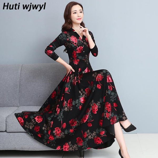 

casual dresses plus size autumn winter vintage knitting cotton dress 2021 elegant women bodycon party print floral sequins maxi vestidos, Black;gray