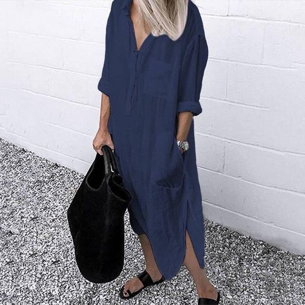 

casual dresses 2021 lady elegant long shirt dress fashion spring/autumn sleeve simple pure color s-4xl women, Black;gray