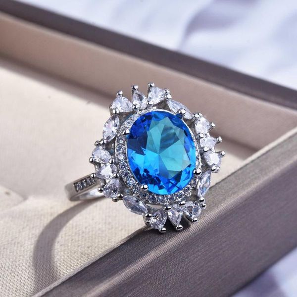 

wedding rings luxury charm female blue stone ring fashion silver color jewelry crystal promise engagement for woman accessoires, Slivery;golden