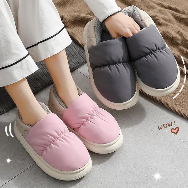 

slippers winter warm heel wrap women furry indoor eva soft platform fur plush slides men couple home cotton shoes mules, Black