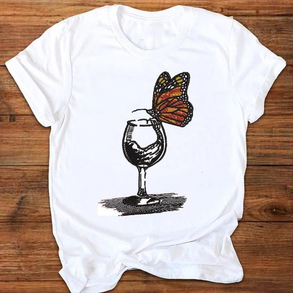 

graphic butterfly cartoon 90s kawaii women t shirt casual printing print clothes tees female womens, White