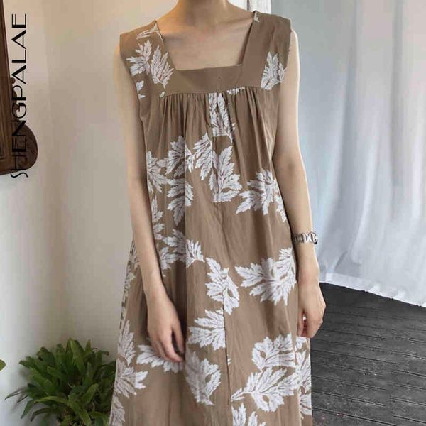 

casual dresses summer women's long retro foreign printed square collar exposed clavicle folds sleeveless sling dress qb114 b8ho, Black;gray