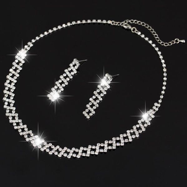 

earrings & necklace fashion jewelry set wholesale china sliver plated crystal rhinestone #n201, Silver