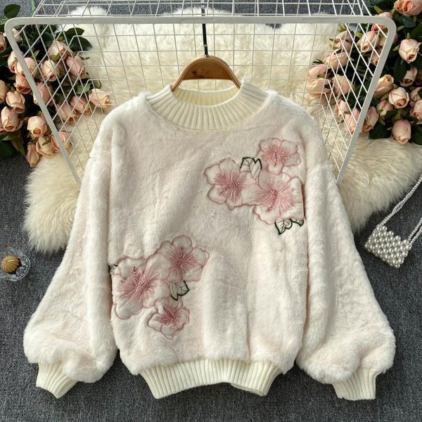 

women's sweaters zcwxm winter soft thicken knitted pullovers women korean casual loose autumn warm femme jumper embroidery velvet swea, White;black