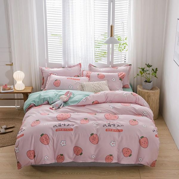 

bedding sets pink green strawberry cute cartoon comforter set girl fashion king  twin size bed linen duvet cover child gift