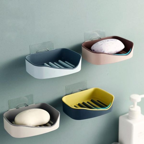 

bicolor double-layer drain soap holder arc bath tray wall-mounted sponge storage rack enlarge-widen dishes bathroom gadgets