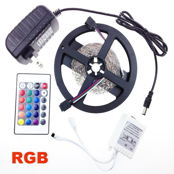 

5m rgb 3528 led strip dc12v light 300led not waterproof flexible ribbon tape 24 key controller +power adapter for home strips