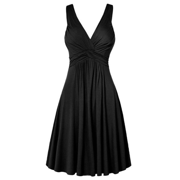 

casual dresses vintage women's dress plus size deep v-neck retro sling pleated slim flare twist knot sleeveless swing sundress, Black;gray