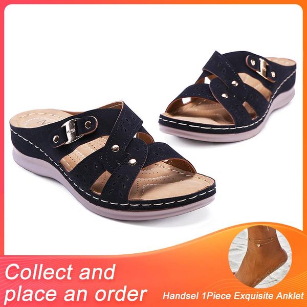 

slippers sandals women 2021 wedge open toe outdoor vintage casual female platform retro ladies slides, Black