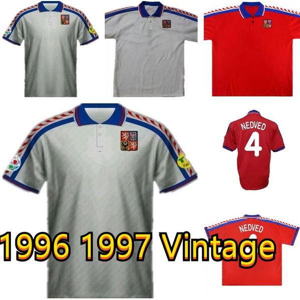 

retro soccer jersey czech republic 1996 1997 vintage uniform 96 97 home red classic football shirt away #18 novotny #4 nedved #8 poborsky #1, Black;yellow