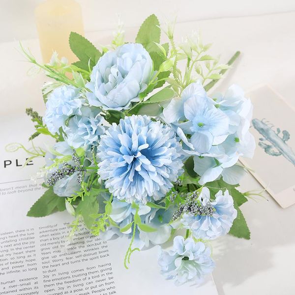 

heads hydrangea flowers artificial bouquet silk blooming fake peony bridal hand flower roses wedding centerpieces decor decorative & wreaths