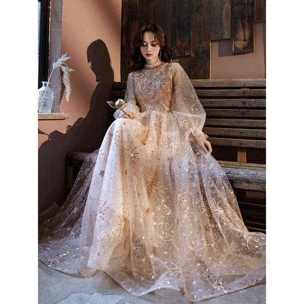 

luxury prom dresses annual meeting evening female 2021 friend xianqi bridmaid long host banquet texture, Black