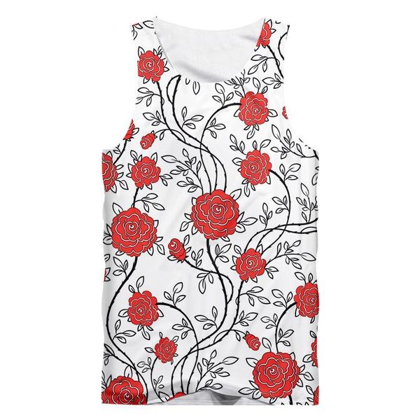 

men' tank fashion summer men' back floral 3d printing fitness sleeveless vest for men and women harajuku casual street sports, White;black