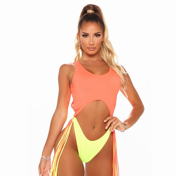 

women's swimwear women bikinis 2021 contrast color waist tassel beach summer monokini one piece swimsuits swimming bathing su, White;black
