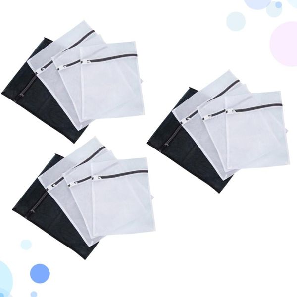 

12pcs/3sets fine mesh laundry bag sets washing bags garment delicate protection clothes storage pouch (black and white)