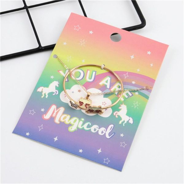 

earrings & necklace qiamni cartoon rainbow cat jewelry sets kids girls boy birthday gift children's enamel cute animal bangle, Silver