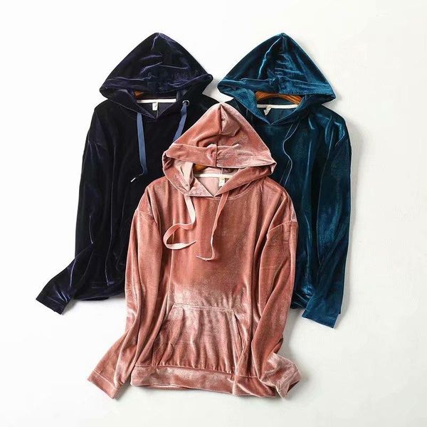

women's hoodies & sweatshirts women clothes 2021 casual streetwear woman pullover pull femme velvet loose hoodie, Black