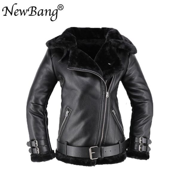 

women's leather & faux women fur jacket berber patchwork short suede shearling overcoat zipper vintage motorcycle jackets with belt, Black