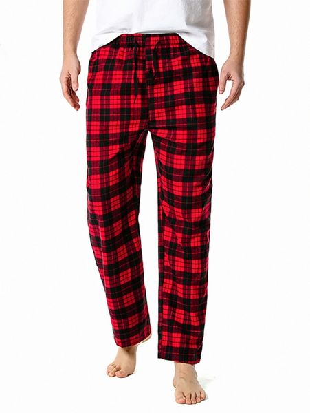 

men tartan print drawstring waist pajama pants s3m0#, Black;brown