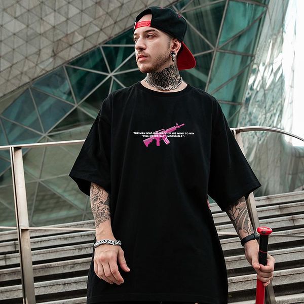 

men's t-shirts harajuku style hip-hop short-sleeved t-shirt loose printing plus size ins couples tide brand five-sleeve summer bear pri, White;black