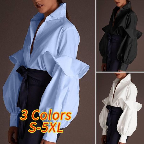 

women's blouses & shirts vonda autumn 2021 v neck long sleeve solid color party bohemain blusas women loose s-5xl blusa, White