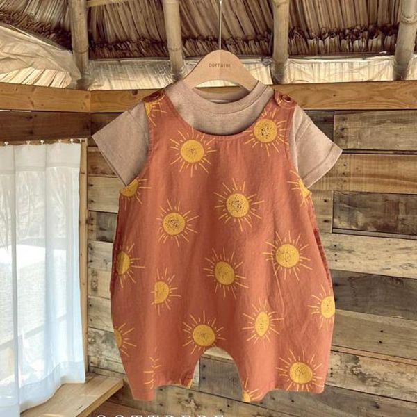 

jumpsuits 2021 summer fashion sun print baby boy romper sleeveless kids jumpsuit cute girls overalls children clothing, Blue