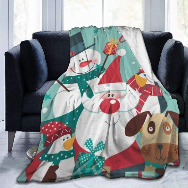 

Throw Blanket for Kids Teens Adults Warm Christmas Snowman Santa Claus Elf Reindeer Raccoon Fox Rabbit Owl Bear All Season