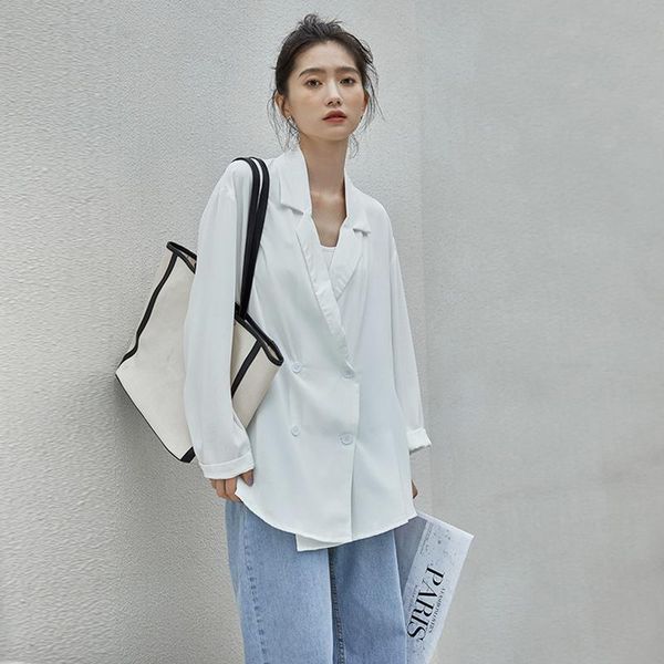 

women's suits & blazers blazer early autumn 2021 korean style thin design feeling loose and drooping chiffon suit jacket fashion, White;black