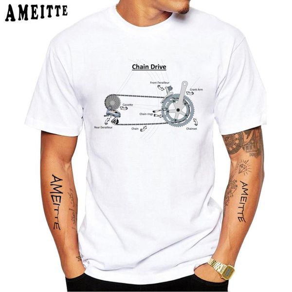 

men's t-shirts bicycle chain gear shifting very cool classic t-shirt vintage summer men short sleeve boy casual bike sport lover white, White;black