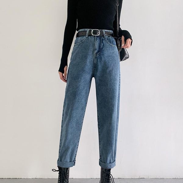 

women's pants & capris plus size straight denim harem for women vintage high waist retro mom boyfriend jeans solid ankle length casual, Black;white