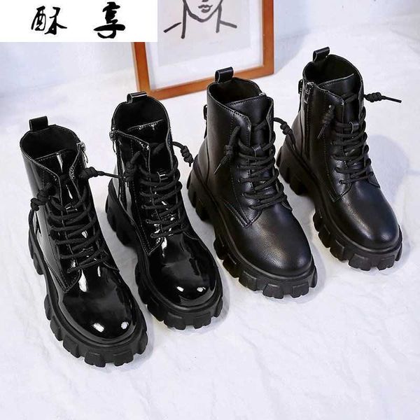 

round toe med heel boots women shoes autumn boots-women booties ladies lace up luxury designer lolita black 2020 rubber flat y0910
