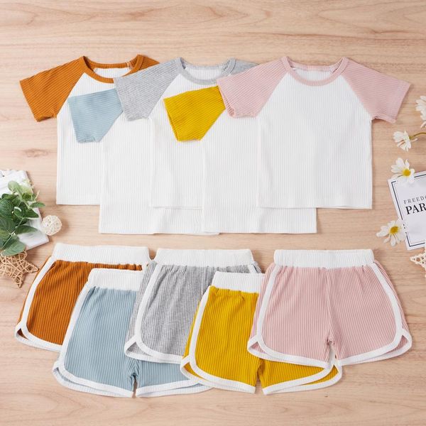 

pieces kids suit set, round collar short sleeve pullover+ pants for summer fall, 0-3 years clothing sets, White