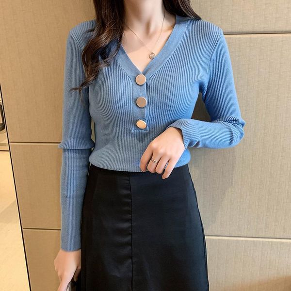 

women's sweaters women spring winter style knitted sweater pullovers lady casual solid color v-neck long sleeve zz0051, White;black