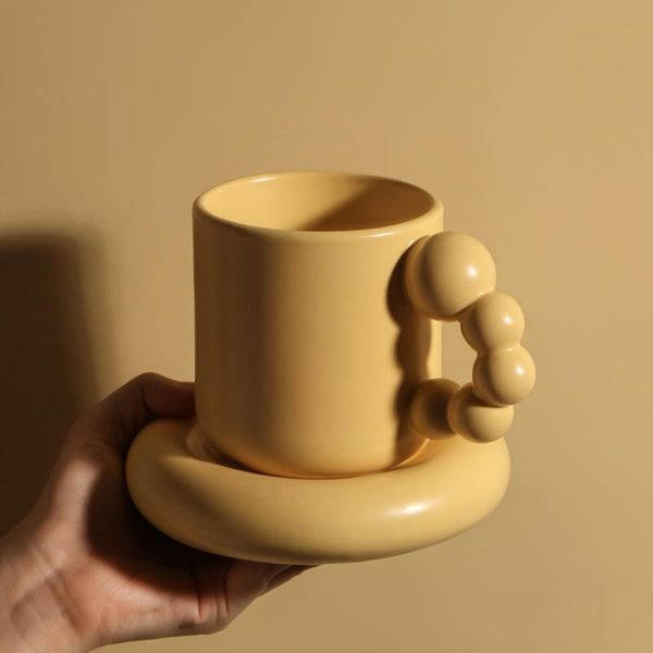 

trendy tanghulu ceramic cup creative milk rotating ball handle design coffee home nordic style mug mugs