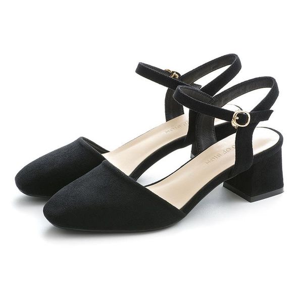 

dress shoes women pumps word buckle baotou sandals woman high heels thick with summer, Black