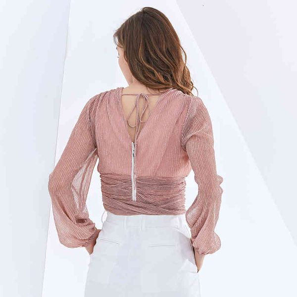 

blouses elegant slim shirt for women v neck lantern sleeve lace up bowknot short female fashion clothing autumn, White