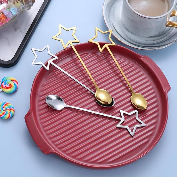 

spoons stainless steel spoon tableware golden star cartoon stirring creative five-pointed dessert coffee tea gift