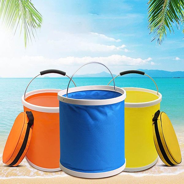 

car organizer 13l thick folding canvas bucket fishing cleaning wash with zipper bag