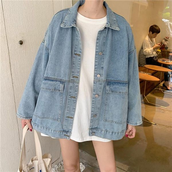 

women's jackets [ewq] 2021 spring female turn down collar single breasted long-sleeved minimalist solid color denim jacket cardigan coa, Black;brown