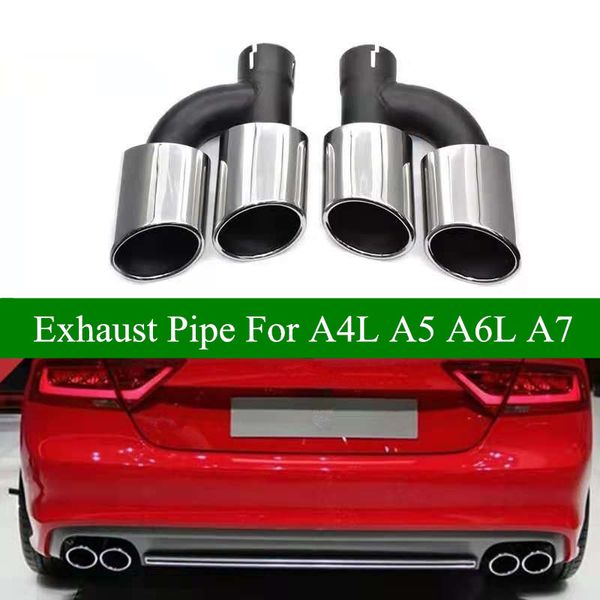 2 peças H forma de tubo de exaustor de tubo prateado Tubo de exaustão preto Aço inoxidável Dica de silenciador de aço para Audi A4L A5 A6L A7 para modificar S4 S5 S6 S7