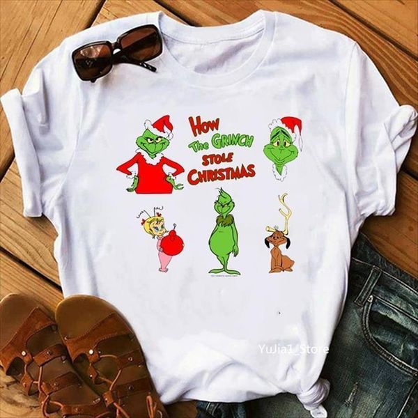 

funny how the grinch women stole christmas letter print femme harajuku kawaii clothes female, White