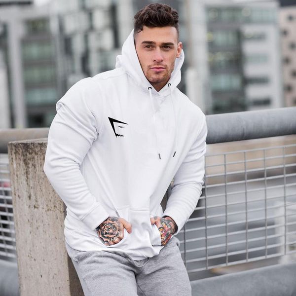 

running pullover men's muscle fitns casual hooded sweater fashion trendy top, Black