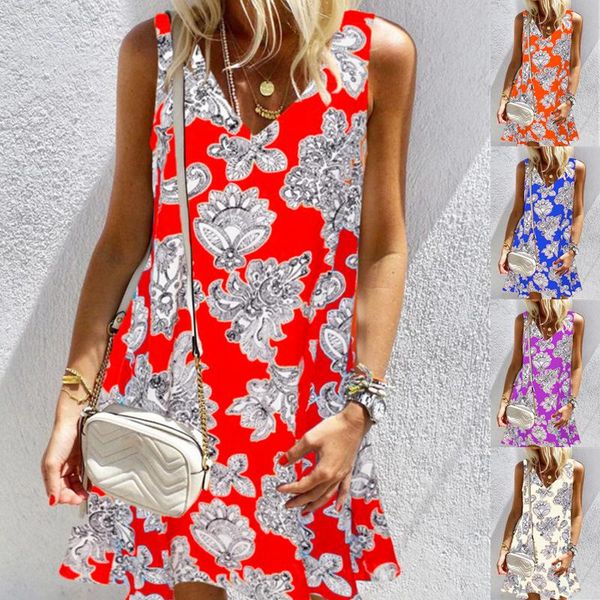 

casual dresses dress women summer 2021 europe united states ladies v beck loose printing big yards vestidos chd5335, Black;gray
