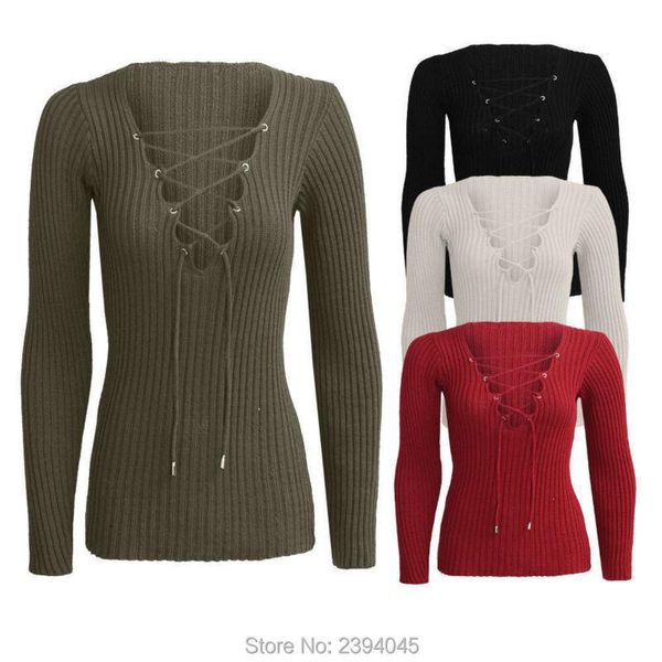 

women's t-shirt european spot women fashion winter sweater coat deep v bandage xl, White