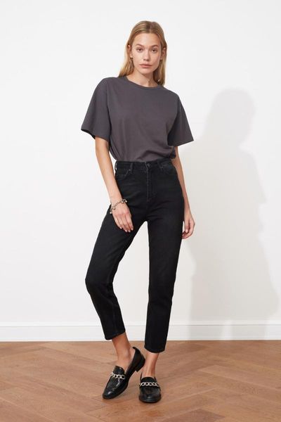 

women's jeans anthracite high waist mom women 2021 fashion, Blue