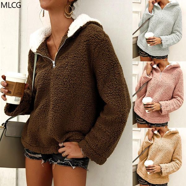 

women's hoodies & sweatshirts 2021 autumn and winter zipper pocket fashion simple high neck inter clothes women long sleeve womens, Black