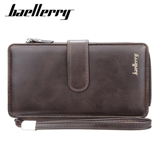 

baellerry retro men's wallet multi function long zipper buckle mobile phone bag creative european and american handbag wallets, Red;black