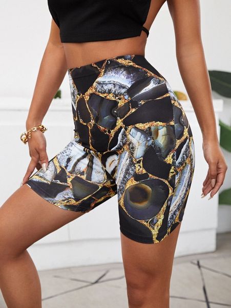 

graphic print biker shorts k7cq#, Black