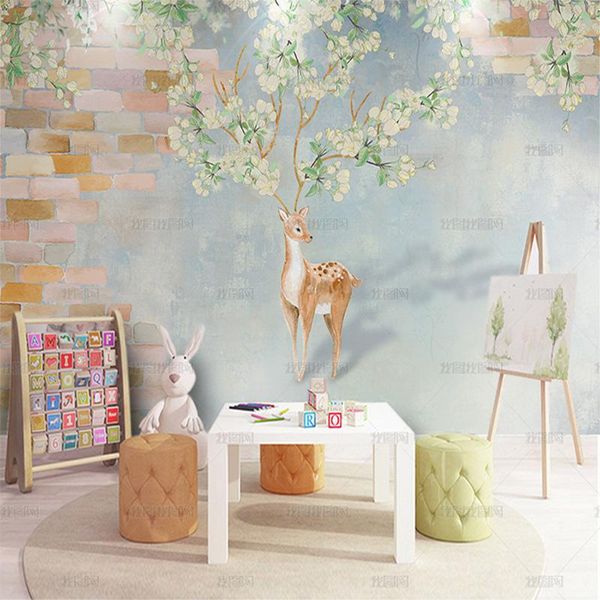 

wallpapers children's room elk wallpaper living tv background wall 3d oil painting nordic mural dining bedroom