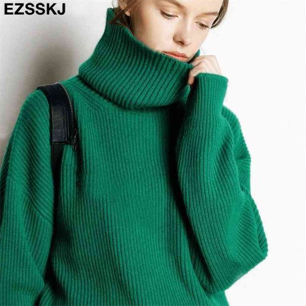 

women's sweater autumn winter warm turtlenecks casual loose oversized lady sweaters knitted pullover pull femme 210914, White;black